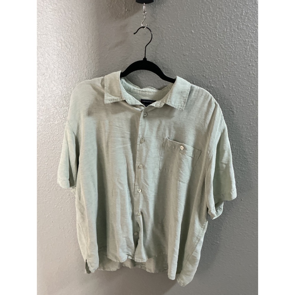 Knightsbridge Silk Blend Button Up Shirt Mens XL Green Excellent Casual Camp